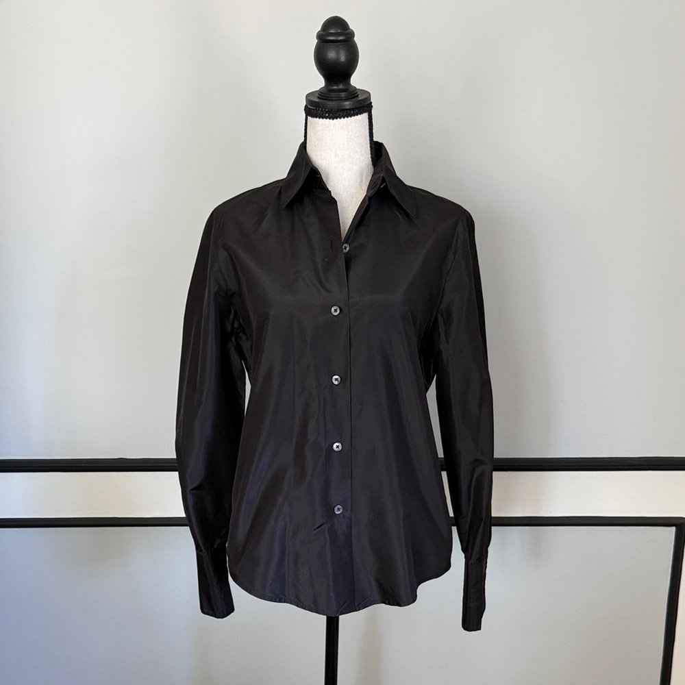 Minimalist Black Button-Front Silk Shirt
